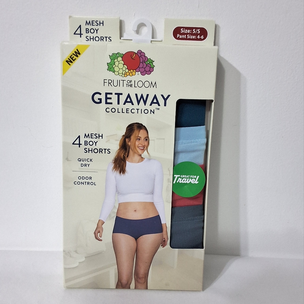 Fruit of the Loom Getaway Collection Women's Mesh Boy Shorts, 4 Pairs, Size 5/S